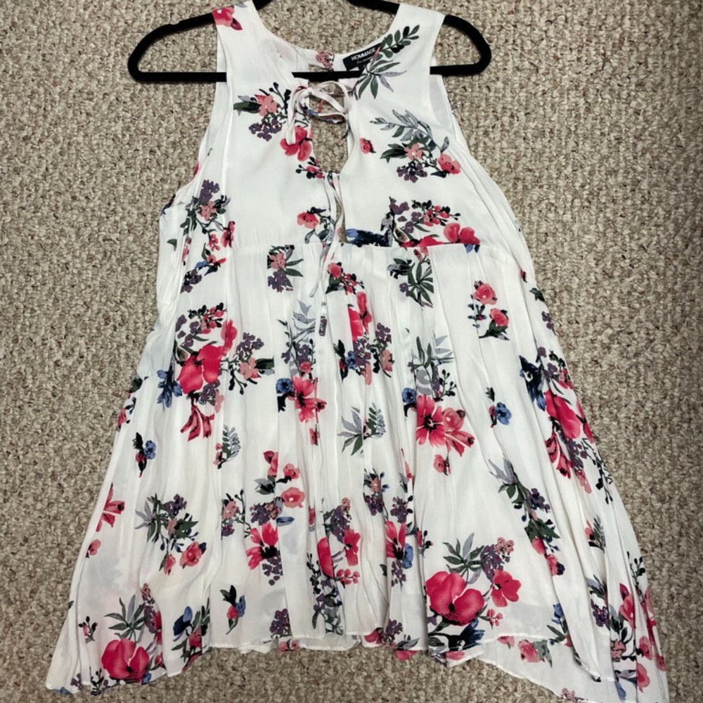 Small white and pink floral, cotton flowy dress